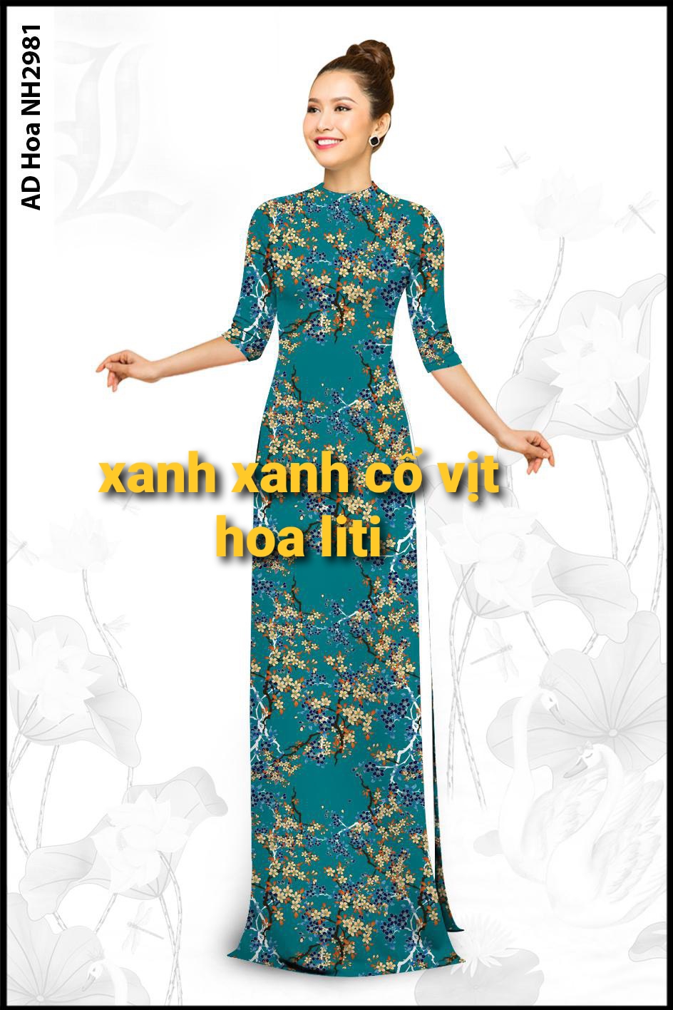 Áo dài in 3D hoa nhí chất liệu lụa nhật dễ thương, tôn dáng, co giãn thấm mồ hôi tốt