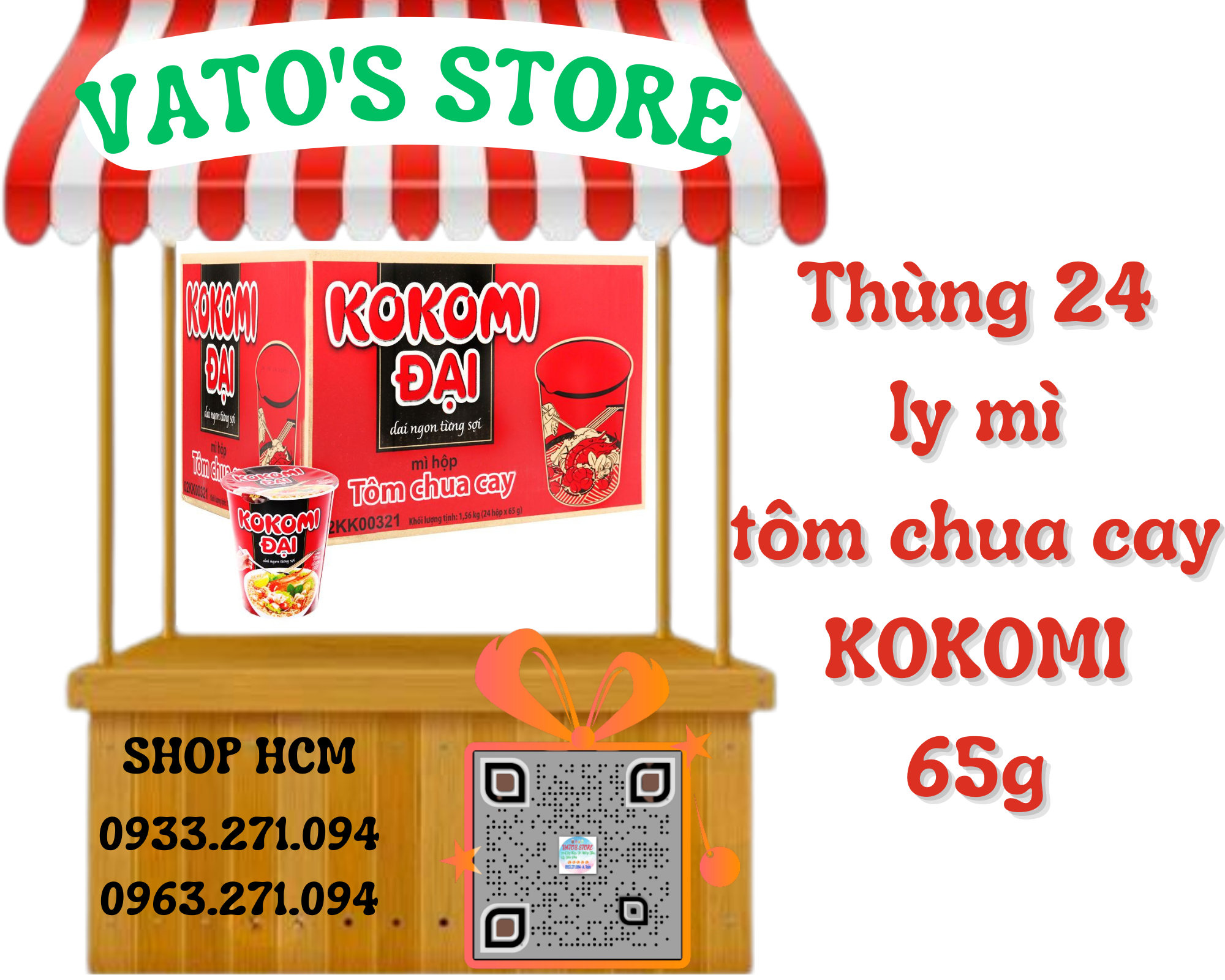 Thùng 24 ly mì Kokomi Đại tôm chua cay 65g / Combo 6 ly mì Kokomi Đại tôm chua cay 65g