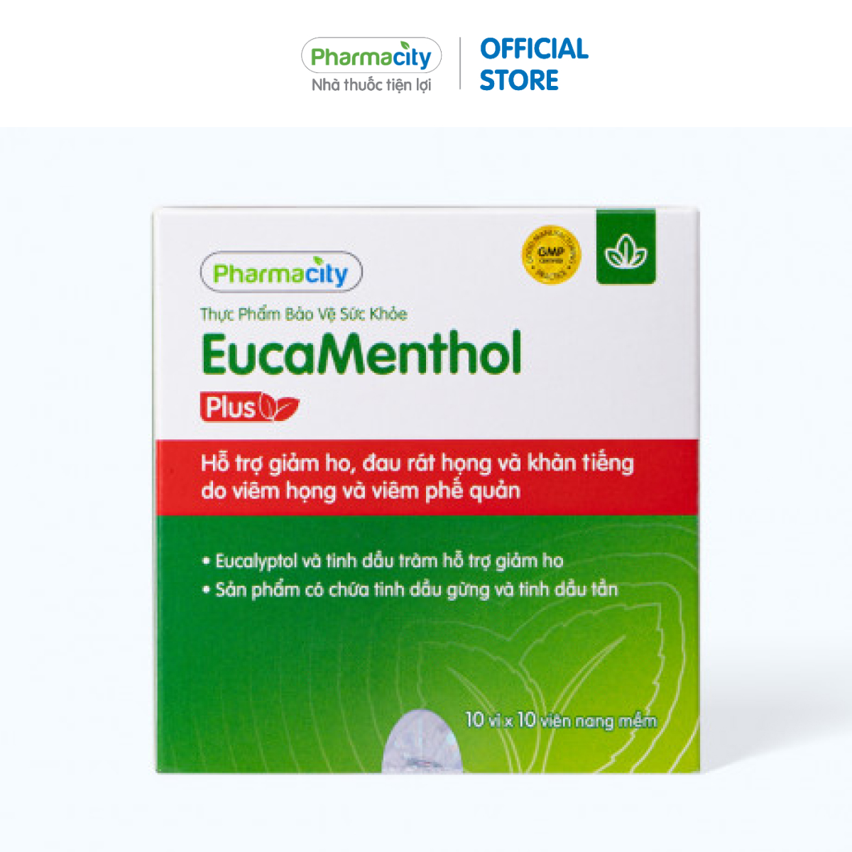 Viên uống EucaMenthol Plus hỗ trợ giảm ho, rát họng Hộp 100 viên 10 vỉ x