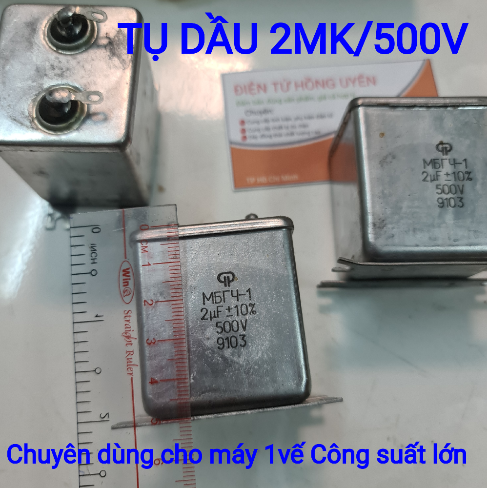 Tụ dầu nhôm 2Mi 500V (Loại tốt). Chuyên dùng gắn máy 1 vế Công Suất Lớn. Tụ dầu nga 2MK 500B, Tụ dầu dòng lớn 2Mf 500V - Điện Tử Hồng Uyên
