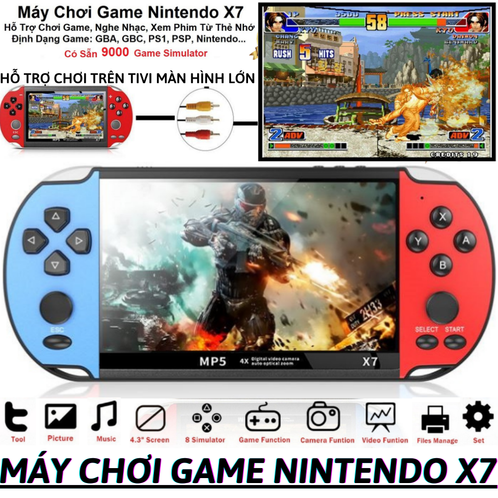 [BH 12 THÁNG] Máy Chơi Game Cầm Tay Nintendo X7 - Hỗ Trợ Nghe Nhạc, Xem Phim Từ Thẻ Nhớ, Chơi Game Định Dạng GBA, GBC, PS1, PSP, Nintendo,...+ 9000 Game Có Sẵn