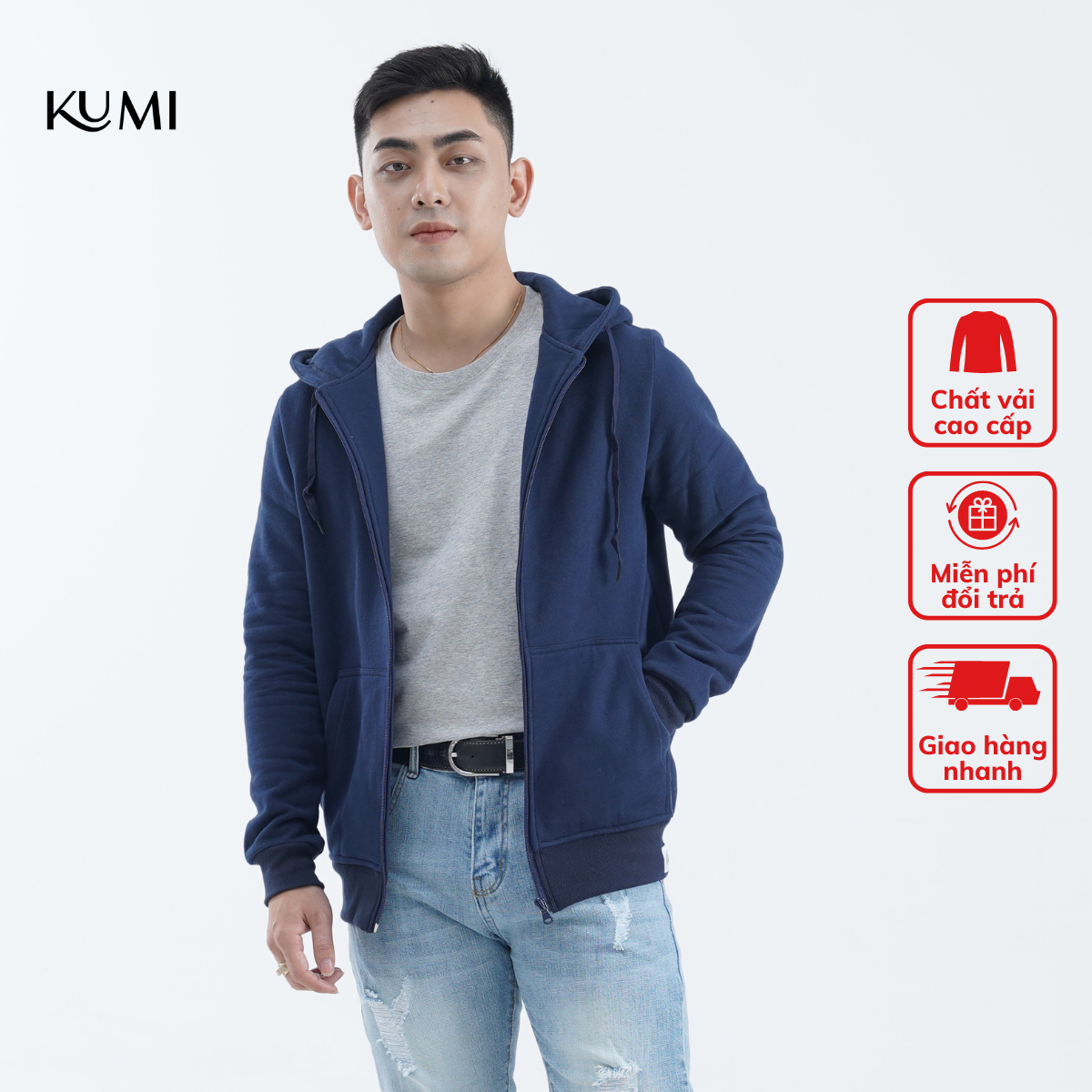 Áo nỉ nam nữ có mũ chất nỉ bông cao cấp dày dặn mềm ấm, áo hoodie nam nữ khóa kéo thời trang kumi - 2 màu