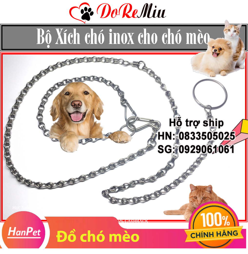 Hanpet- Bộ Xích chó mèo bằng inox 304 chống gỉ Bảo hành 12 tháng hoàn tiền gấp đôi