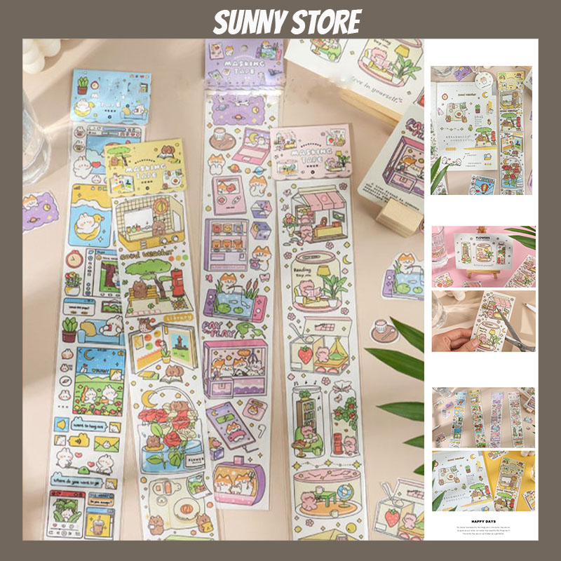 Sticker dài tự cắt, hình dán hoạt hình dễ thương Trang Trí Sổ Bullet Journal Phong Cách Hàn Quốc SUNNYSTORE
