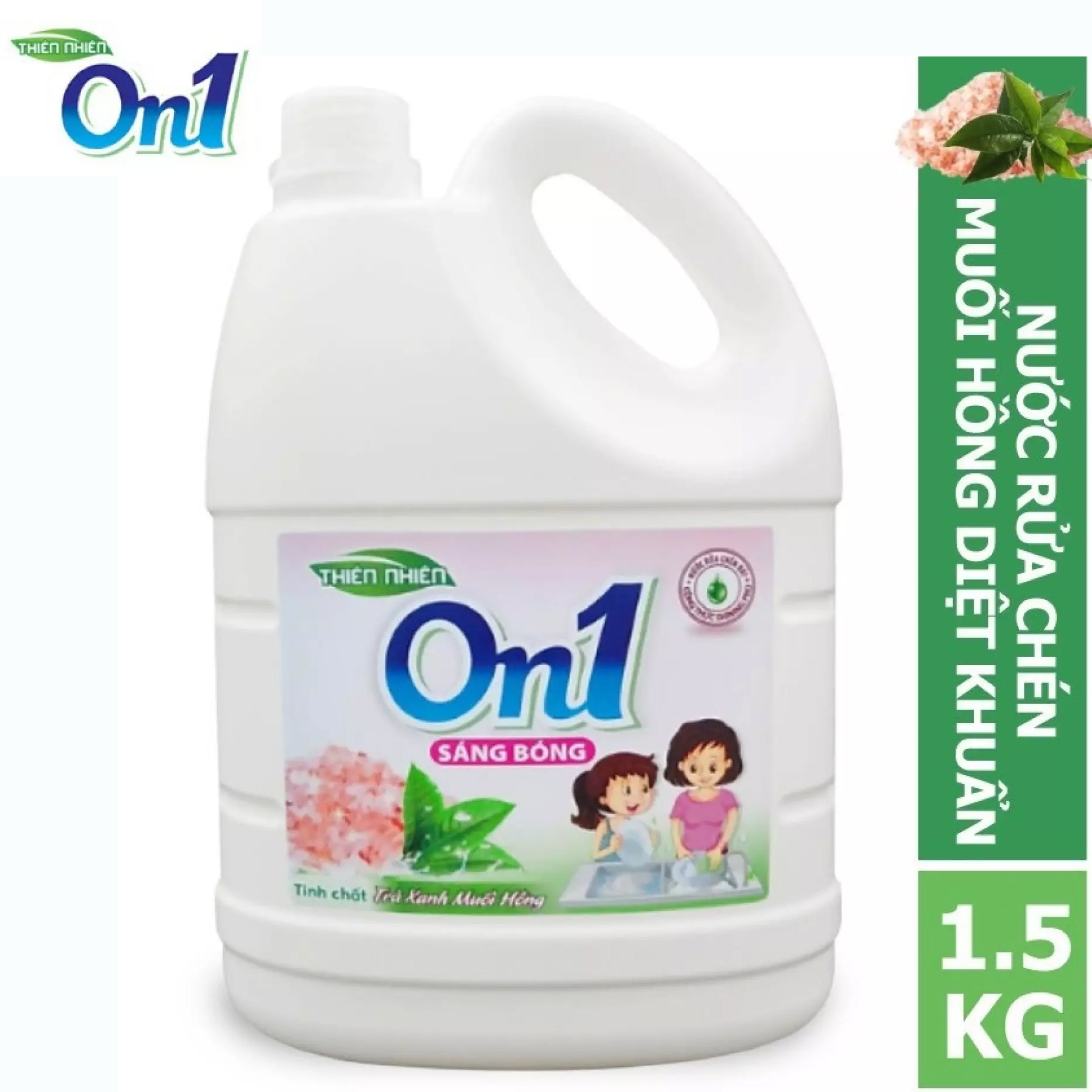 Nước Rửa Chén On1 Hương Muối Hồng Trà Xanh, Chanh Sả can 1.5Kg - Phù hợp cho chén bát trẻ em (Sản Phẩm Cao Cấp Của LIX)