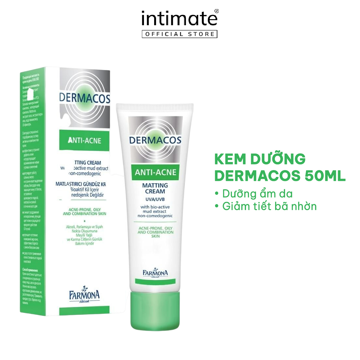 Kem Dưỡng Farmona Dermacos Chứa Bùn Hoạt Tính Giảm Bóng Nhờn Ngừa Mụn Dermacos Anti-Acne Matting Cre