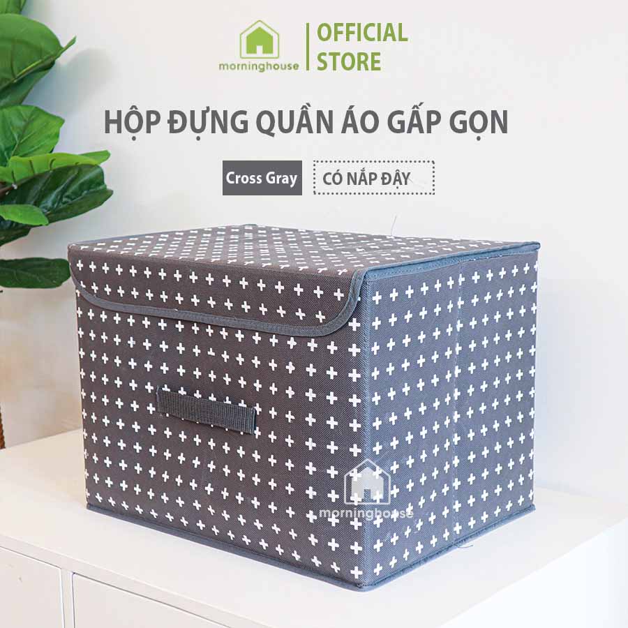 Big Size Hộp Đựng Quần Áo Gấp Gọn  Morning House Có Nắp- Xám In Size L - Form Hộp Cứng Cáp, Vải Dày Dặn Rất Tiện Lợi Để Chứa Đồ Và Mang Đi