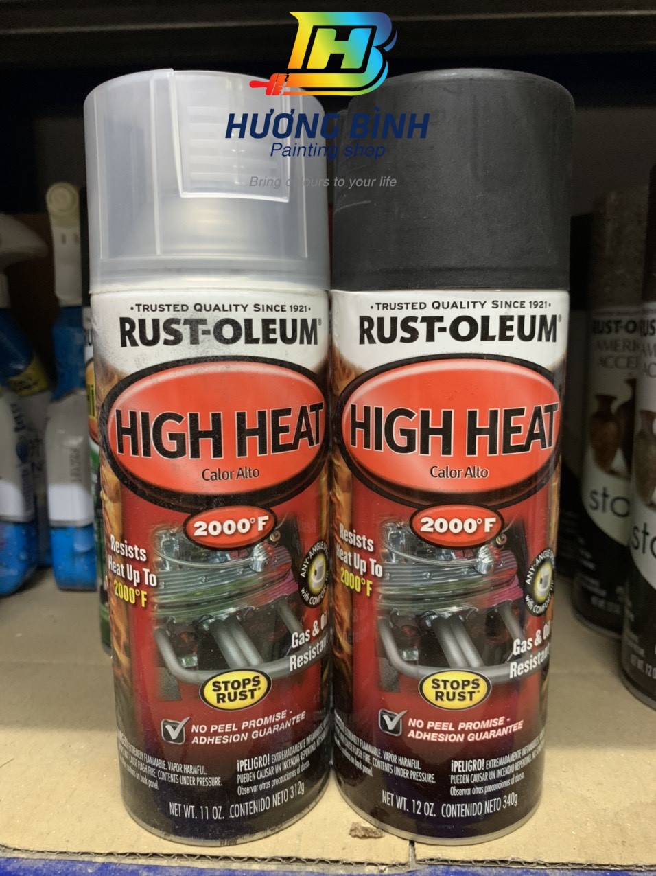 Sơn xịt Rust Oleum High Heat Calor Alto 2000 độ F - Sơn chịu nhiệt dành cho xe hơi chịu được nhiệt độ lên đến 1093 độ C (có 3 loại: trong suốt, đen mờ, và bạc)