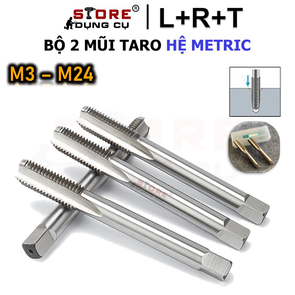 M3-M24 Bộ 2 mũi taro L+R+T, mũi taro tạo ren trong đủ kích thước, taọ ren thuận ren thô và ren mịn, chất liệu thép HSS, dụng cụ tạo bước ren vặn đai ốc tay quay taro cặp mũi taro