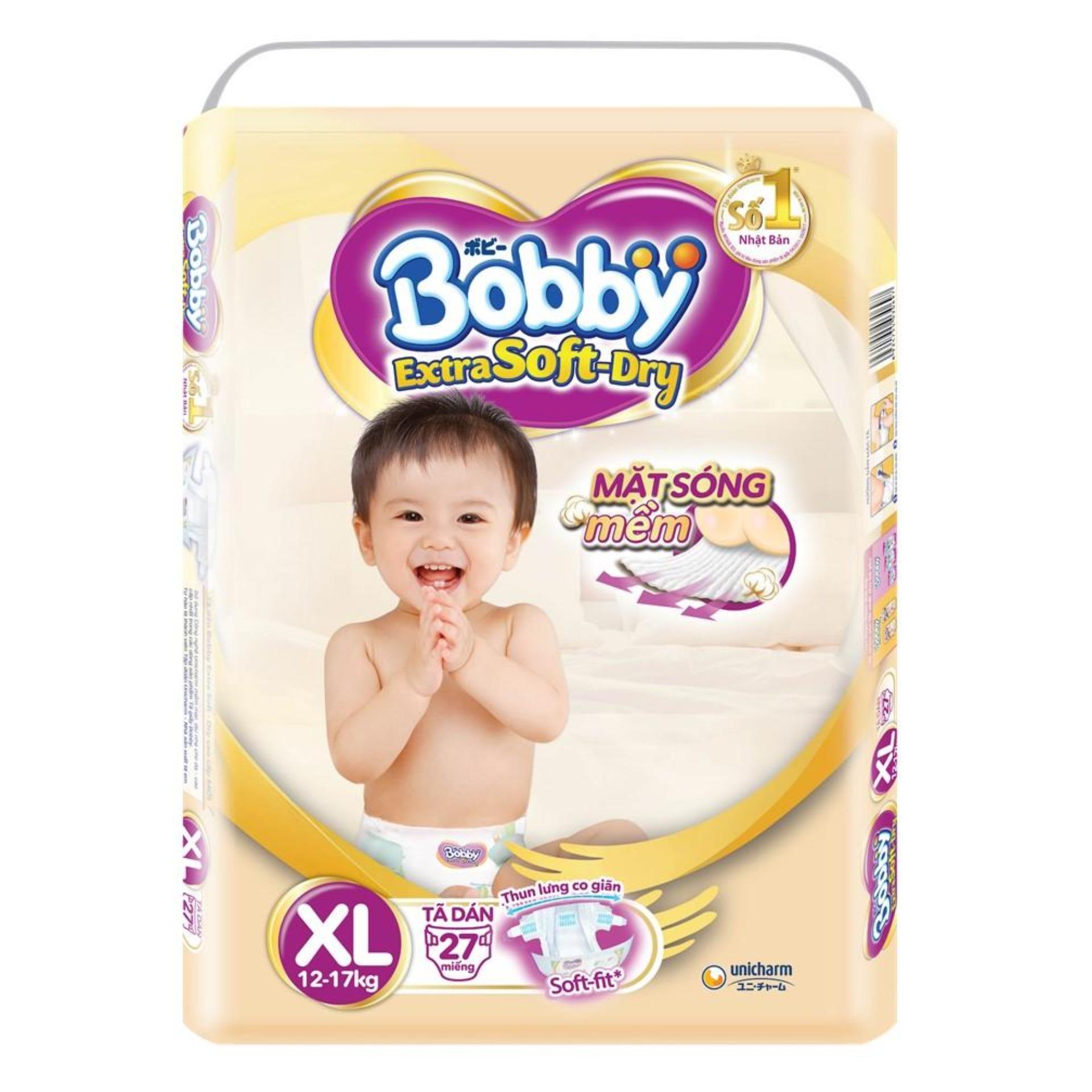 Tã/Bỉm dán cao cấp siêu mềm Bobby Extra Soft Dry XL27