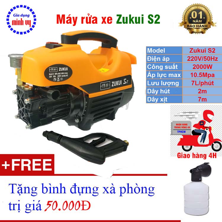 Máy xịt rửa mini - máy rửa xe zukui s2,zukui z30 - 2000w - motor từ- tự hút nước - có video