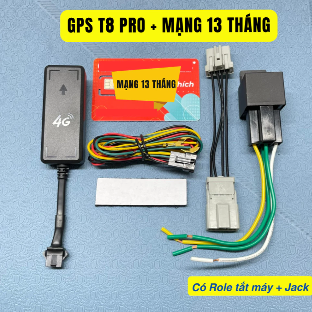 Thiết bị định vị T8 Pro GPS 4G định vị xe máy, ô tô, xe điện, App Tiếng Việt, Cảnh báo chống trộm chính xác cao