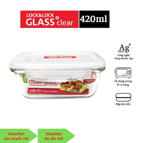 Hộp lock&lock, hộp thuỷ tinh chịu nhiệt hình chữ nhật Lock&Lock 420ml LLG423PG