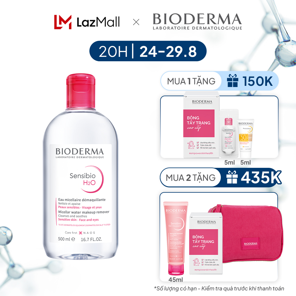 Dung dịch làm sạch và tẩy trang micellar cho da thường và da nhạy cảm Bioderma Sensibio H2O - 500ml