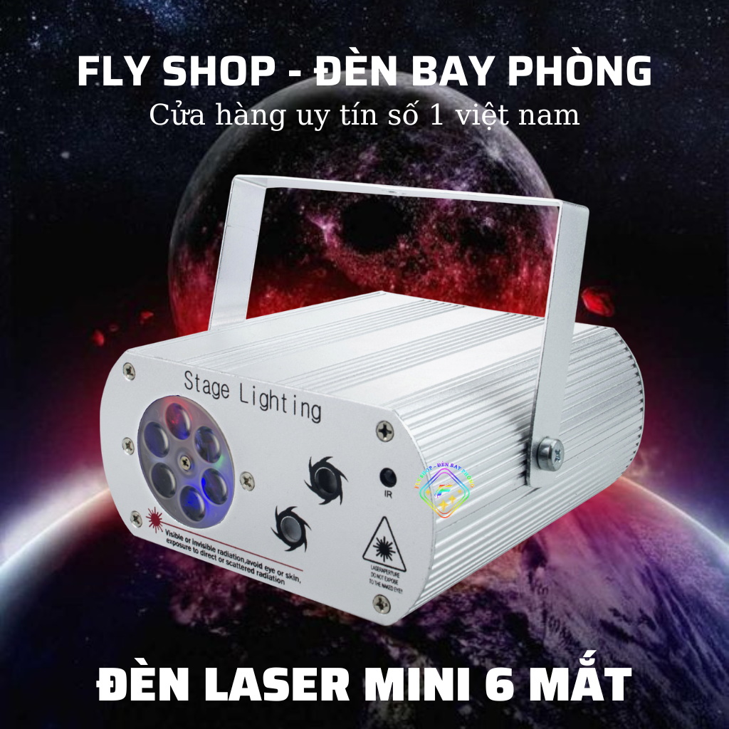 Đèn Bay Phòng Laser Mini 6 Mắt Cảm Biến Nhạc Dùng Cho Phòng Bay, Phòng Ngủ