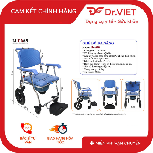 Ghế Bô Đa Năng Lucass D-600 – Ghế Vệ Sinh Cho Người Già, Người Khó Đi Lại, Gấp Gọn, Tiện Dụng