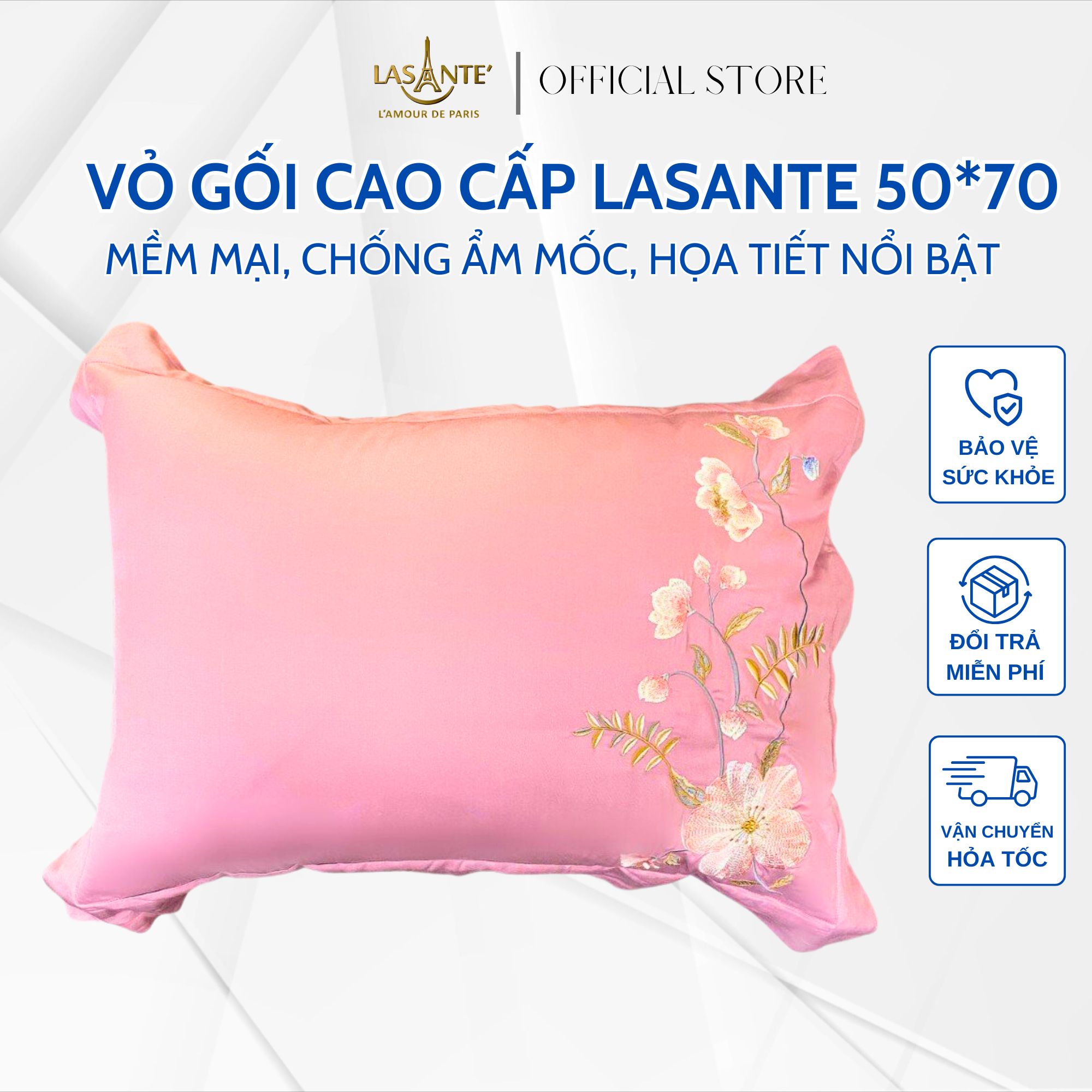 Vỏ gối LASANTE Cao Cấp Chất Mát Lạnh Tencel cực kì mềm mại cho da giúp giấc ngủ ngon hơn