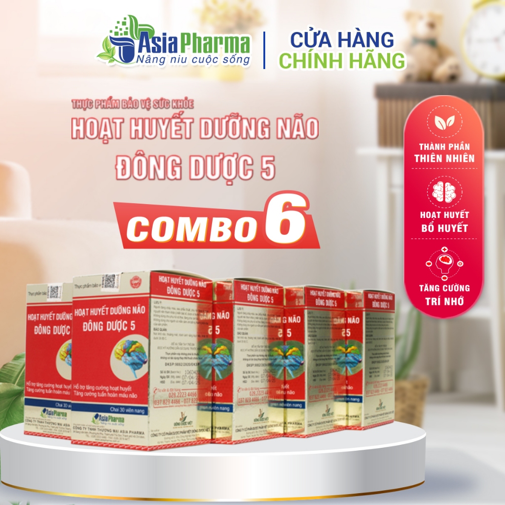 [COMBO 6 HỘP] Viên uống hoạt huyết dưỡng não Đông Dược 5 Asia Pharma hỗ trợ thiểu năng tuần hoàn não - Hộp 30 viên