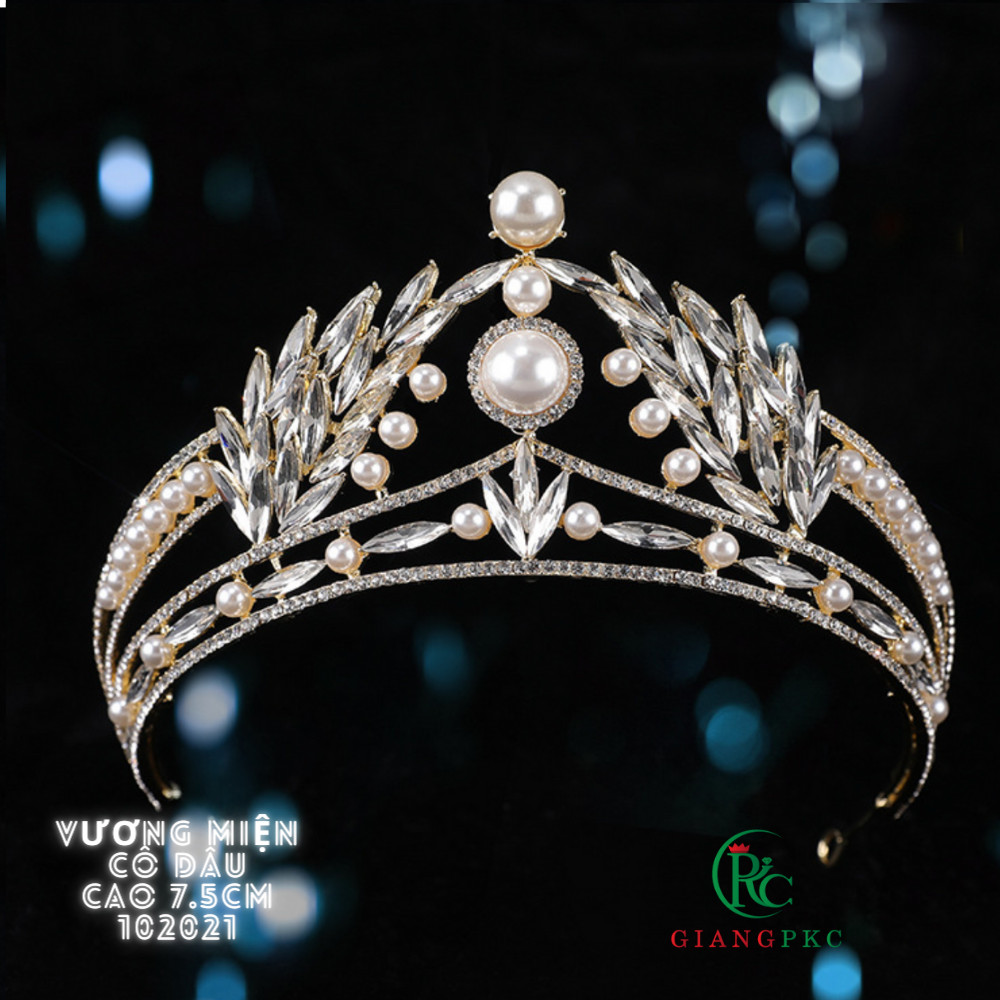 [HCM] Vương miện cô dâu 7cm đá hạt trai Giangpkc S221338 mẫu mới tháng 10/2021