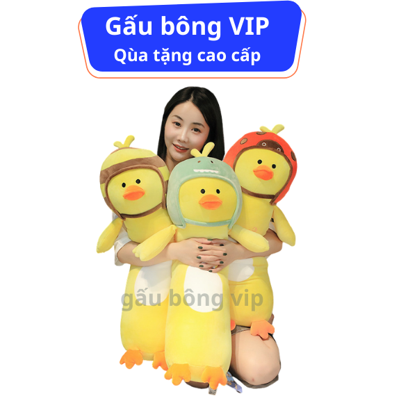 Gấu bông con vịt đội mũ bảo hiểm gấu bông vip tphcm, thú nhồi bông con vịt vàng đội mũ, gối ôm hình thú cho bé trai bé gái qùa tặng cao cấp