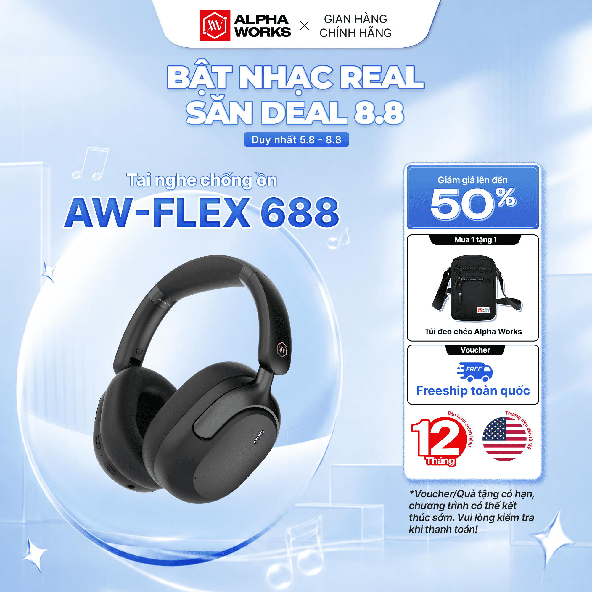 Tai Nghe Không Dây Chống Ồn Alpha Works FLEX 688 - Hàng Chính Hãng