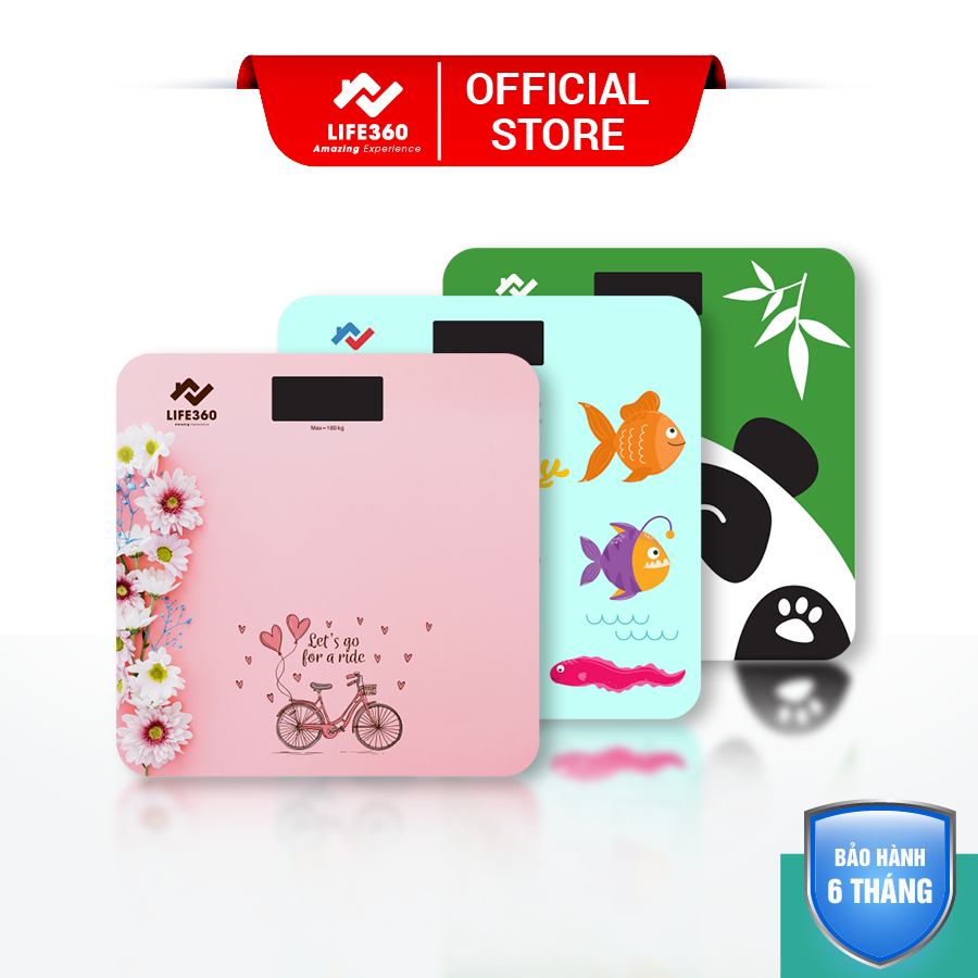 Cân điện tử sức khỏe LIFE360, Cân điện tử thông minh, Mặt kính kường lực, Tải trọng tới 180kg,  24 mẫu đa dạng, Bảo hành 6 tháng - Hàng Chính Hãng