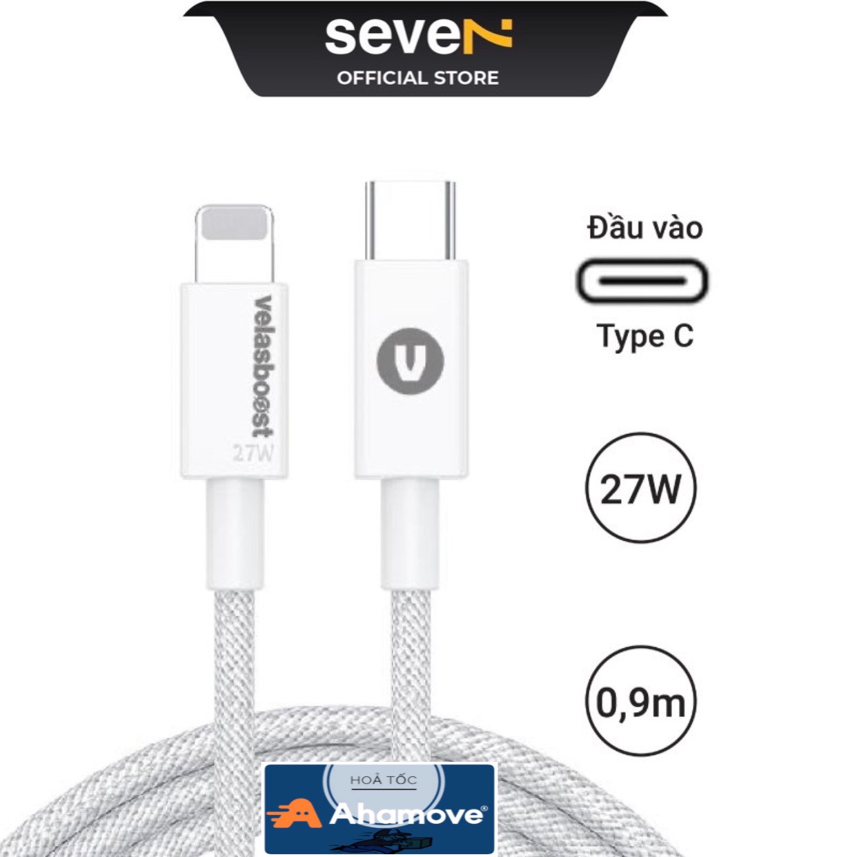 Cáp sạc c to lightning 27w velasboost chính hãng - chính hãng bh 12 tháng - seve7