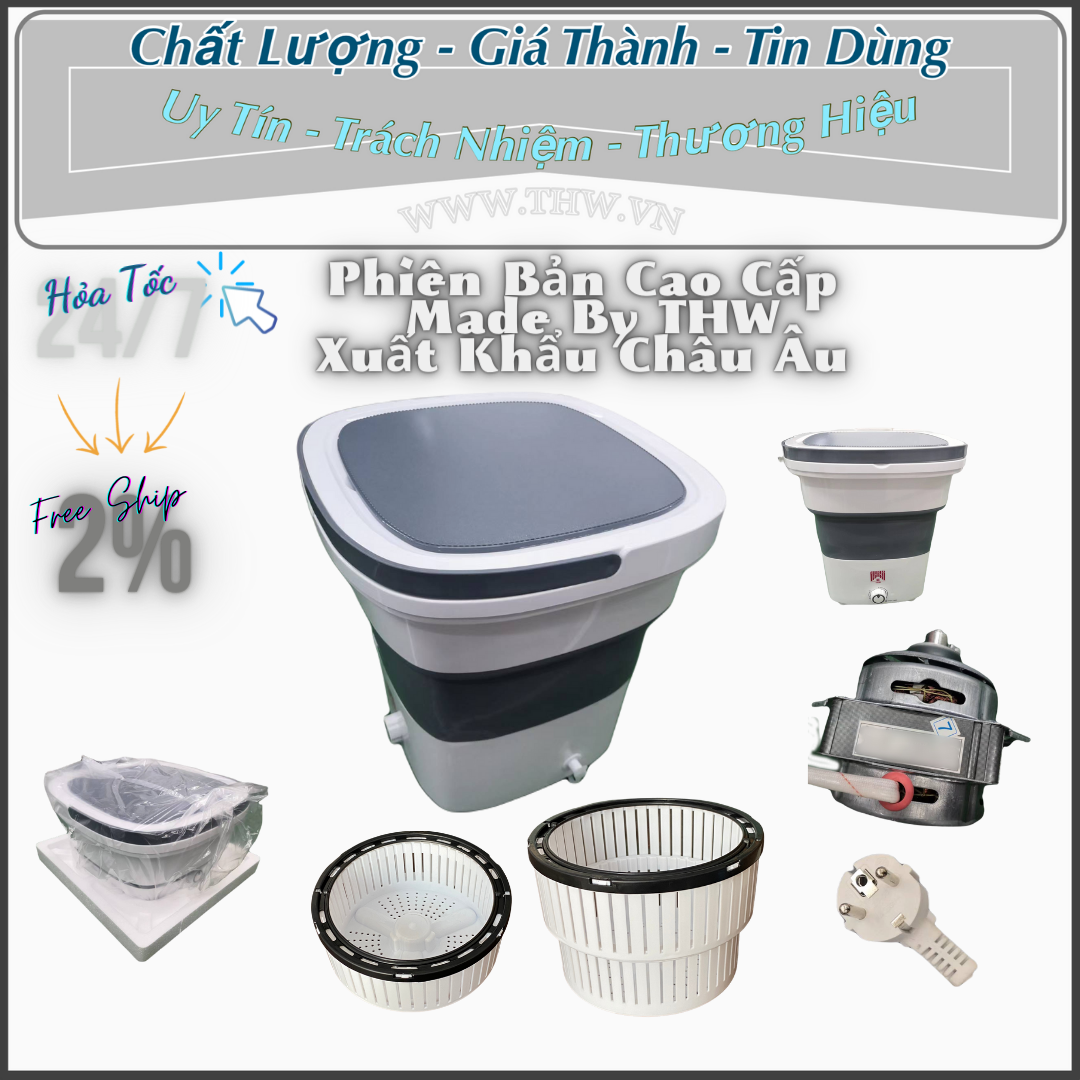 |THW| Máy giặt mini big size gấp gọn chính hãng THW công suất lớn 3,5kg đồ giặt.Diệt khuần Tạo ozone làm sạch sâu.