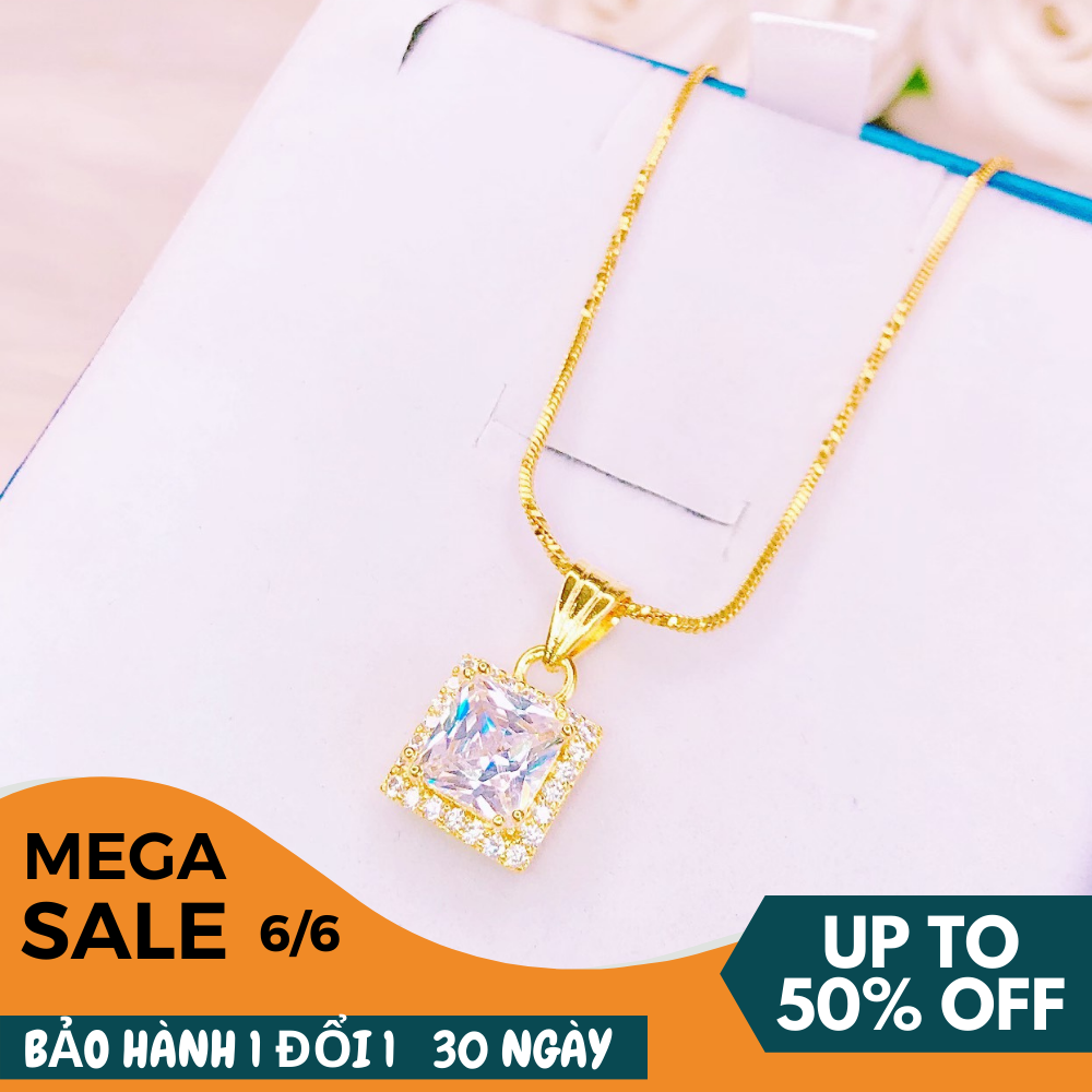 [HCM]Dây chuyền vàng non dây chuyền nữ đẹp mạ vàng 18k cao cấp mặt vuông mặt dây đính đá pha lê sang trọng Trang sức  GADO DM003 - đeo làm công sở cực sang chảnh và quý phái