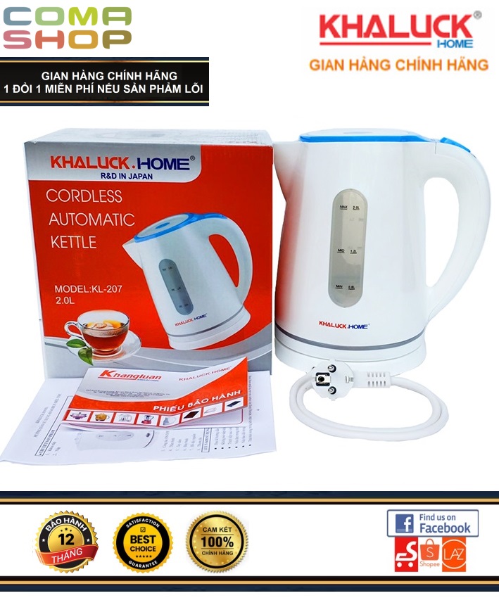 Kl-207 - bình siêu tốc khaluck 2.0 lít - bảo hành chính hãng 12 tháng