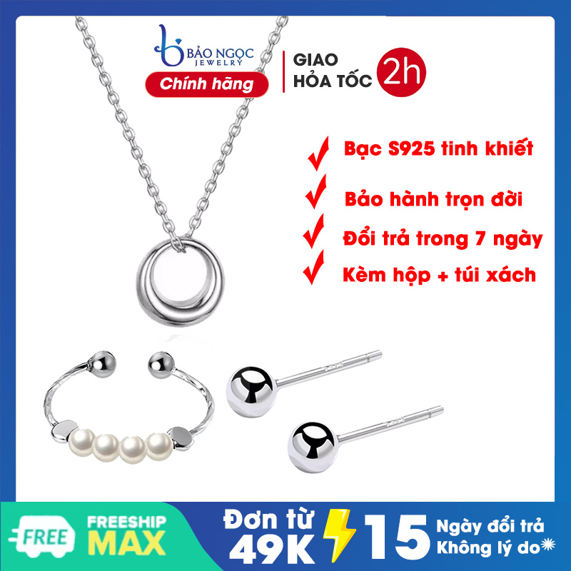 Combo Bộ Nữ Trang Bạc Cao Cấp Không Rỉ ( Mix theo trend ), Bộ Trang Sức Bạc 3 Món Họa Tiết Trơn Sang Chảnh - Bảo Ngọc Jewelry