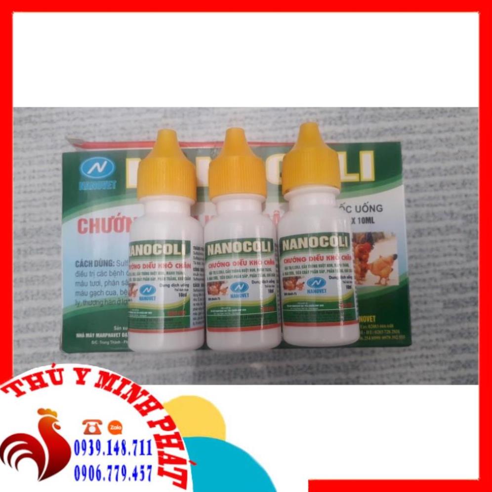 1 HỘP Nanocoli lọ (10 lọ x 10ml). Chướng diều, khô chân gà, vịt, chim cảnh