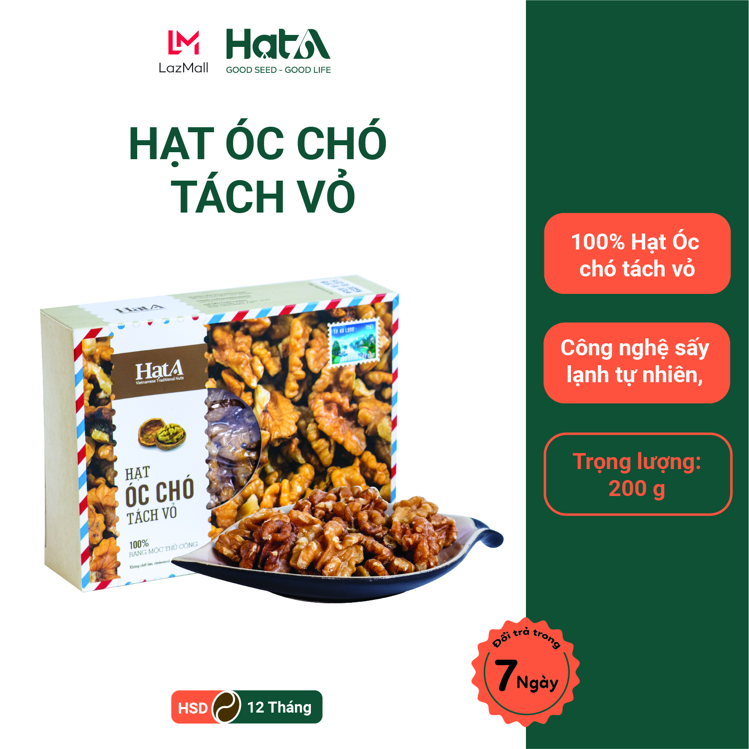 Hạt Óc Chó Tách Vỏ 100% Rang Mộc Thủ Công - Không Chất Béo, Cholesterol - Bùi, Béo, Ngậy Thơm Ngon 200g