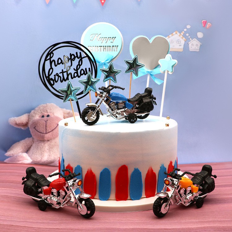 Xe Moto trang trí bánh kem, phụ kiện bánh sinh nhật, đồ chơi, trưng bày