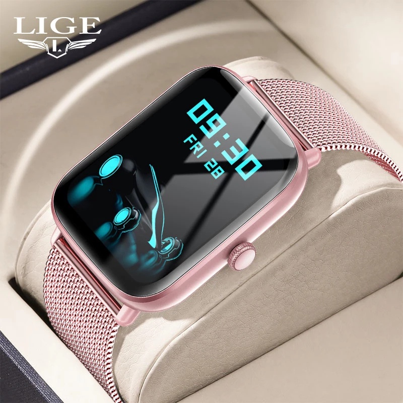 LIGE Đồng Hồ Thông Minh Bluetooth Nữ Mới Full Vòng Tay Cảm Ứng Theo Dõi Sức Khỏe IP67 Chống Thấm Nước Đồng Hồ Thông Minh Nam + Hộp