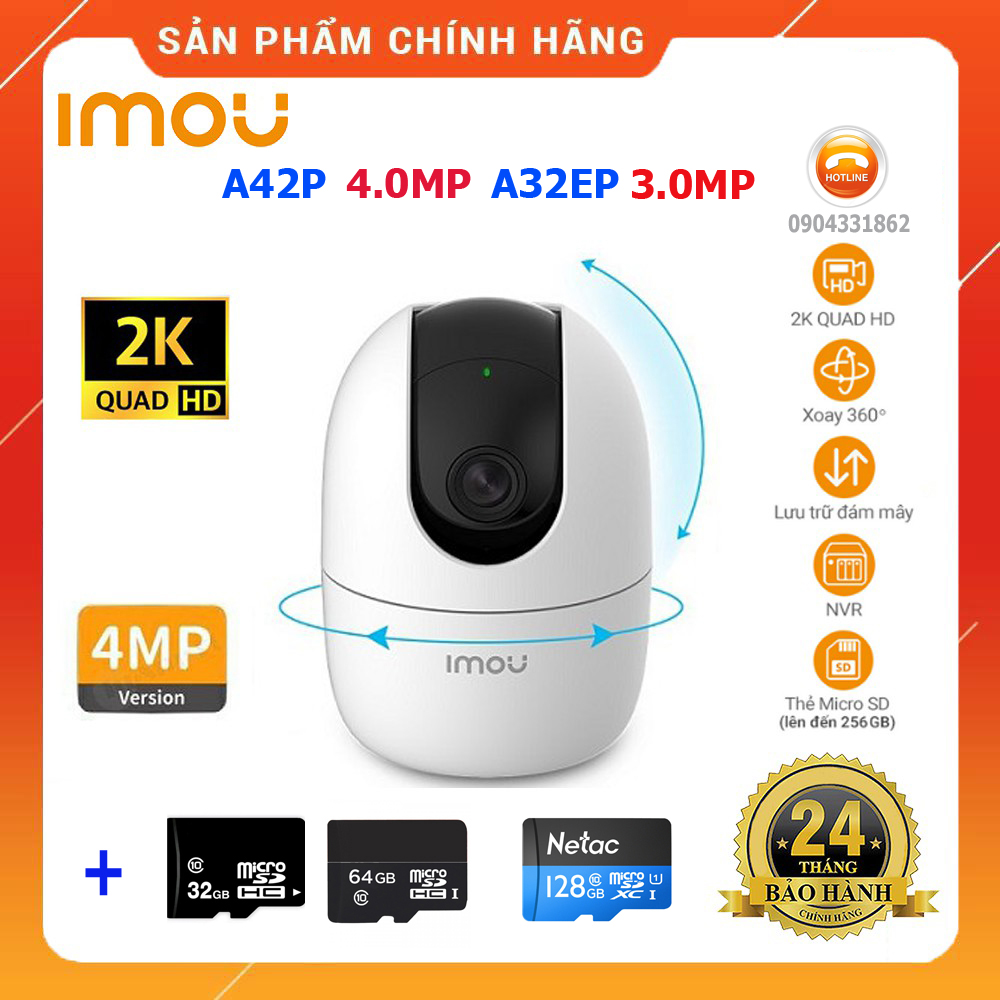 Camera Imou IP A42 4.0Mp và A32EP 3.0Mp đàm thoại 2 chiều kết nối wifi, Lan. không dây quay 360 độ.