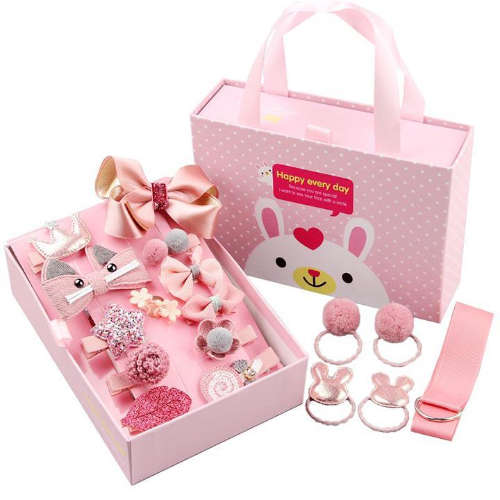Hộp quà giỏ xách happy dayy 18 chi tiết siêu đáng yêu cho bé gái - nơ kẹp cột tóc đẹp cho bé