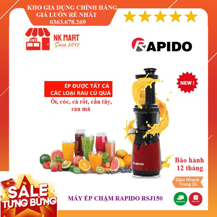 Máy ép chậm trái cây rapido rsj150 - ép hoa quả, ép rau củ, kiệt bã, công nghệ đức . bảo hành 12 tháng trên toàn quốc
