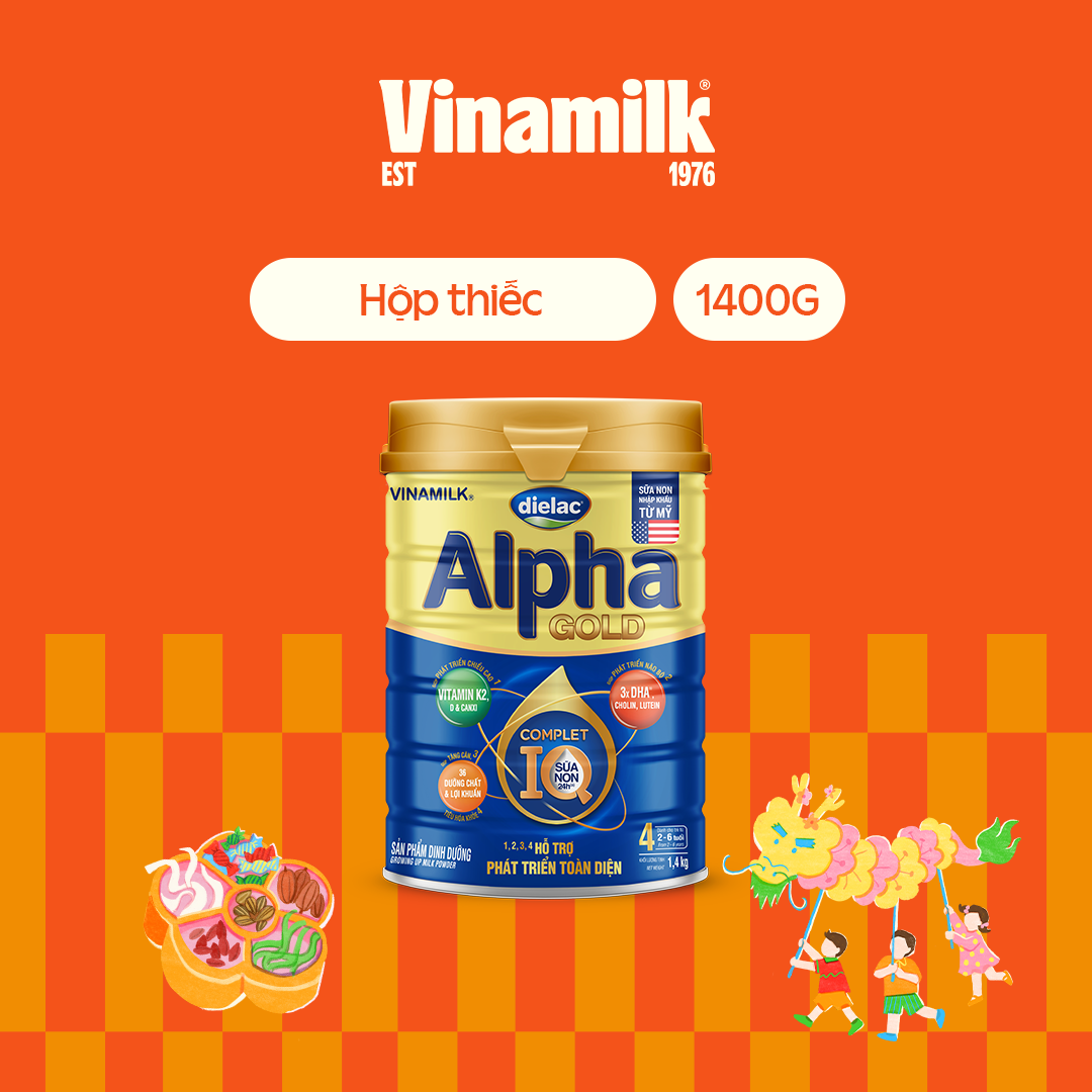 Sữa Bột Vinamilk Dielac Alpha Gold 4 hộp 1400g Sữa công thức hỗ trợ phát triển trí não của trẻ tăng cân chiều cao