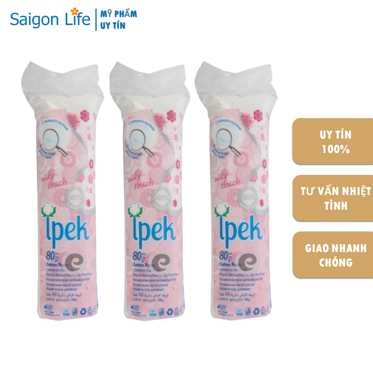 Combo 3 bông tẩy trang ipek thổ nhĩ kì 80 miếng