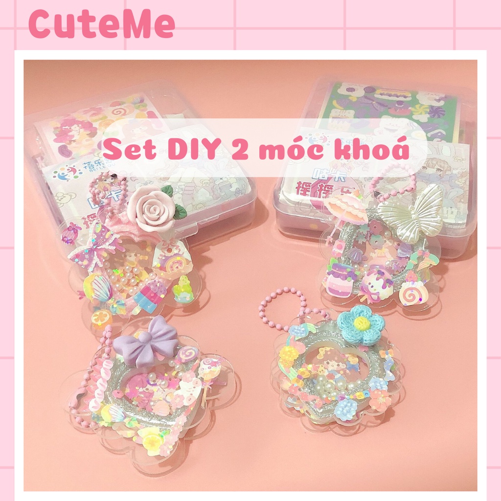 Set DIY trang trí móc khoá khung ảnh tim CuteMe
