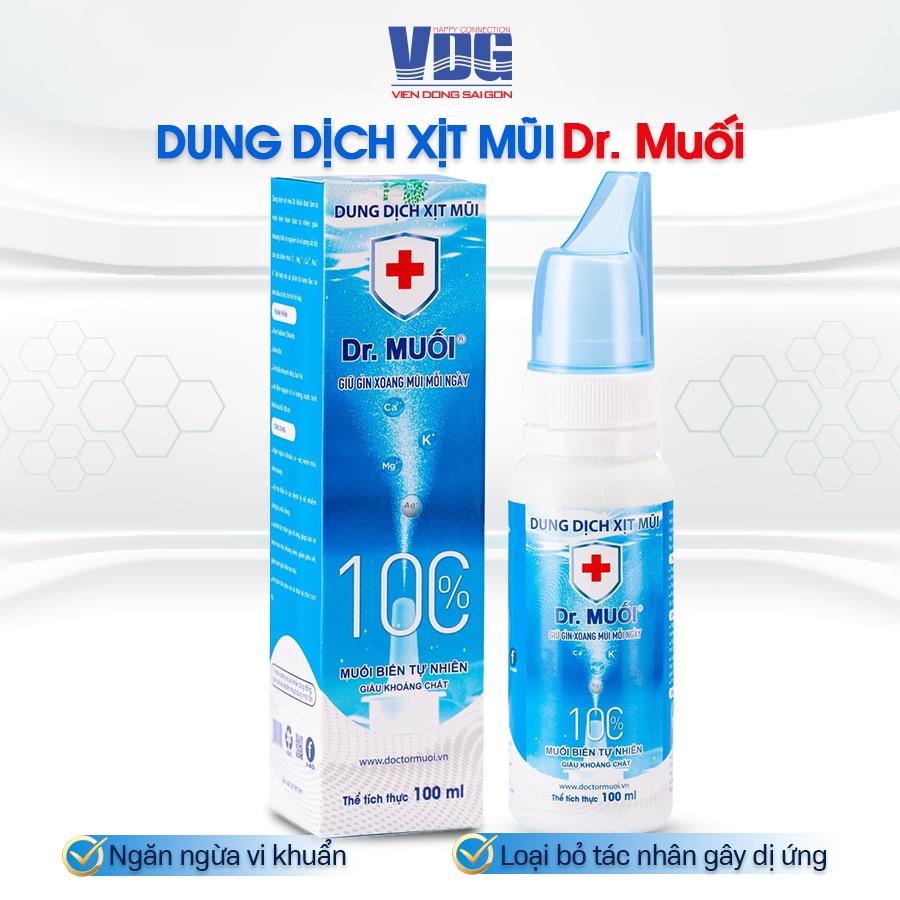 Dung dịch xịt mũi Dr. Muối - Ngừa vi khuẩn, Bảo vệ xoang mũi, Thơm thoáng mũi - Nano bạc + tinh dầu khuynh diệp + tinh dầu bạc hà + muối biển - Viễn Đông Sài Gòn