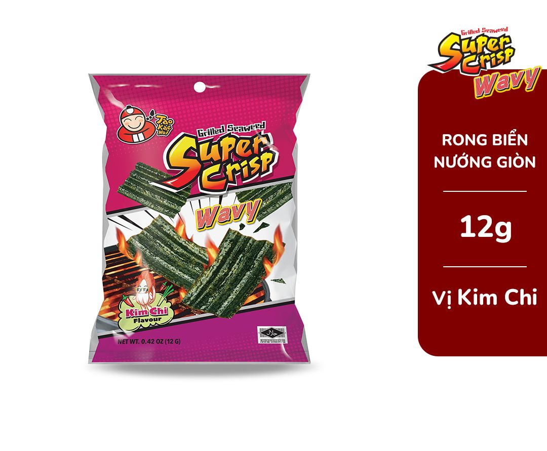 Rong biển TaoKaeNoi SUPER CRISP 12g vị Kim chi chua cay, đậm đà nướng giòn ngon