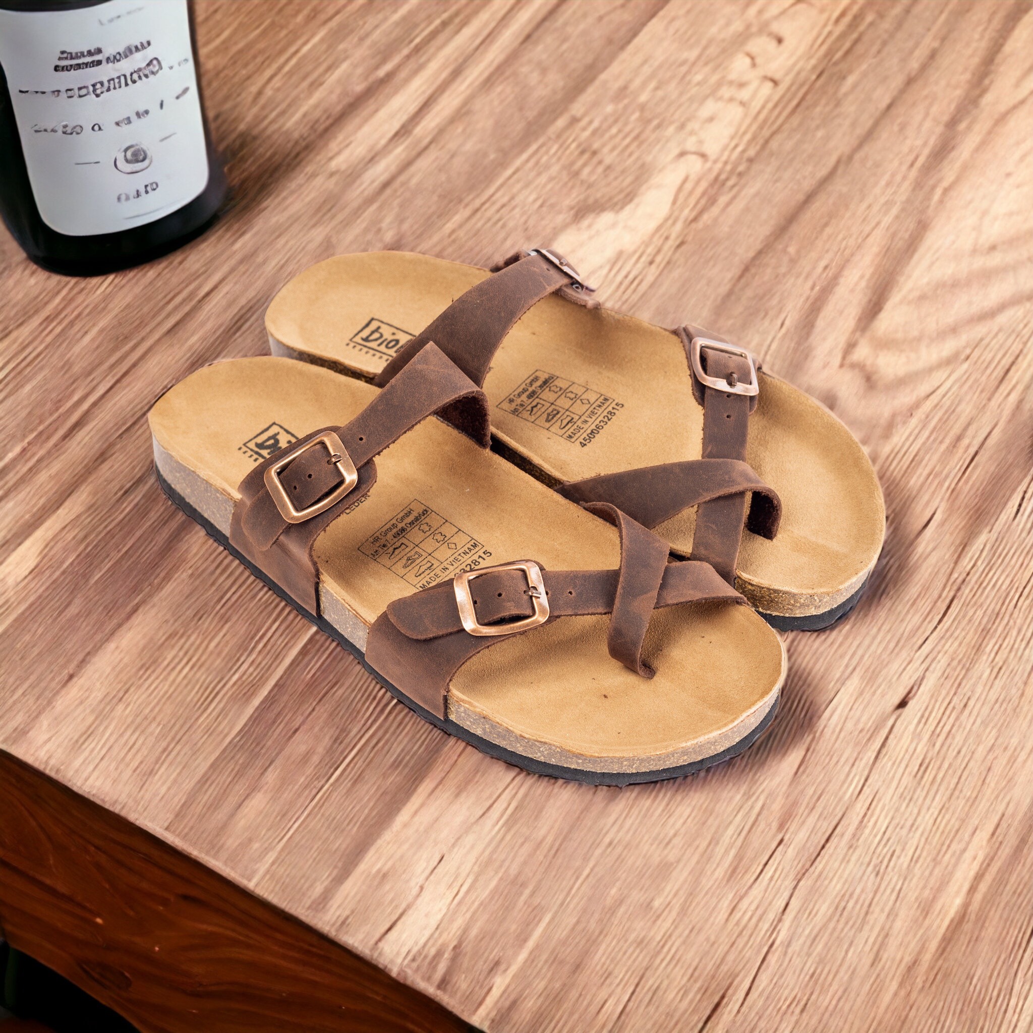 [DA BÒ THẬT] Mã D06 DÉP DA BÒ THẬT Đế Trấu Quai Xỏ Ngón Unisex Birken Vietnam Bioline.