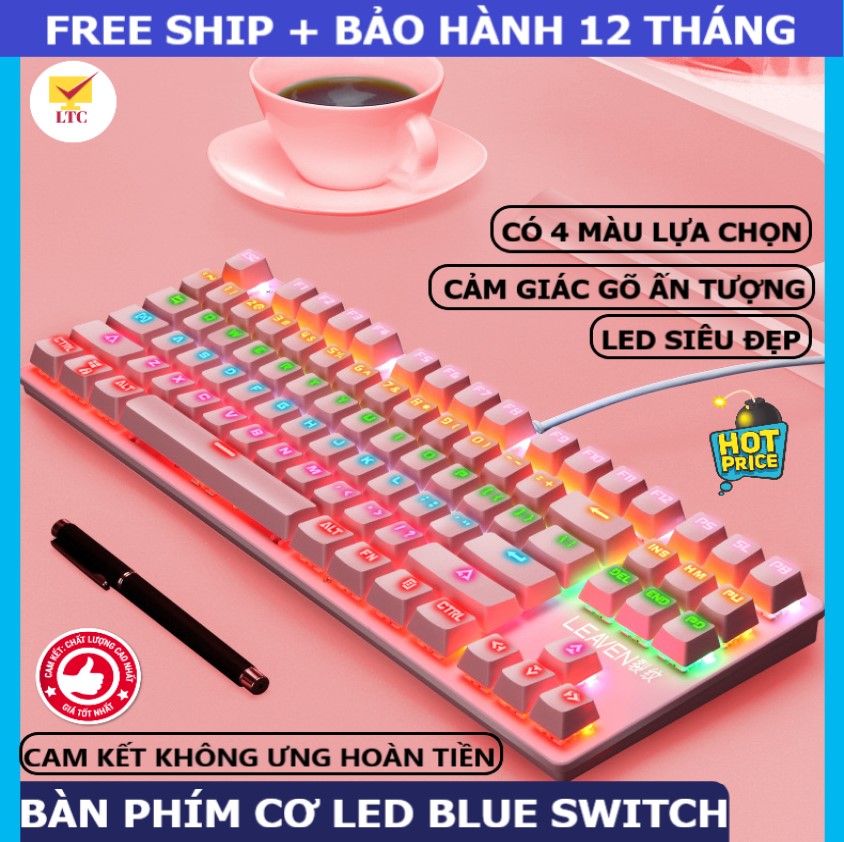 Bàn phím cơ gaming máy tính K2, 10 chế độ led khác nhau, thích hợp chơi game, dùng văn phòng cho pc, laptop, máy tính, phím cơ chơi game có 4 màu hồng, xanh, đen, trắng - LTC