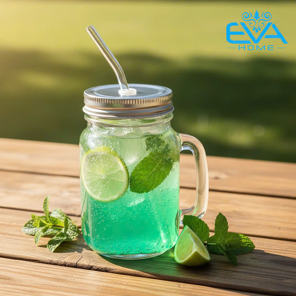 Glass Cup with Handle Mason Jar 450ml Screw-On Lid for Milk Tea, Juice, Detox