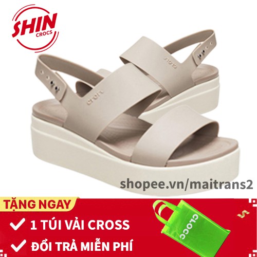 Dép sandal💖FREESHIP💖dép sandal đế cao cross họa tiết màu be SHINCROSS7U6Y tặng thêm 1 túi vải đựng sandal