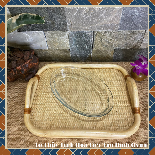 [Sale Giá Gốc]  Tô Thủy Tinh Họa Tiết Trái Táo Hình Oval