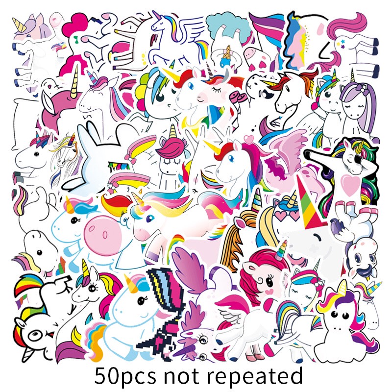 Set 50 sticker hình ngựa Pony hồng cho bé, hình dán đẹp chống thấm nước, bóc dán dễ dàng, hình dán dễ thương, 50 miếng decal không trùng lặp