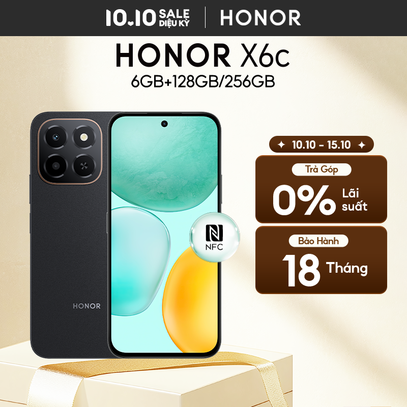 Điện Thoại Di Động Honor X6c 6GB + 128GB/256GB | Pin 5300mAh | Camera 50MP| NFC | Kháng nước IP64 | BH 18 Tháng